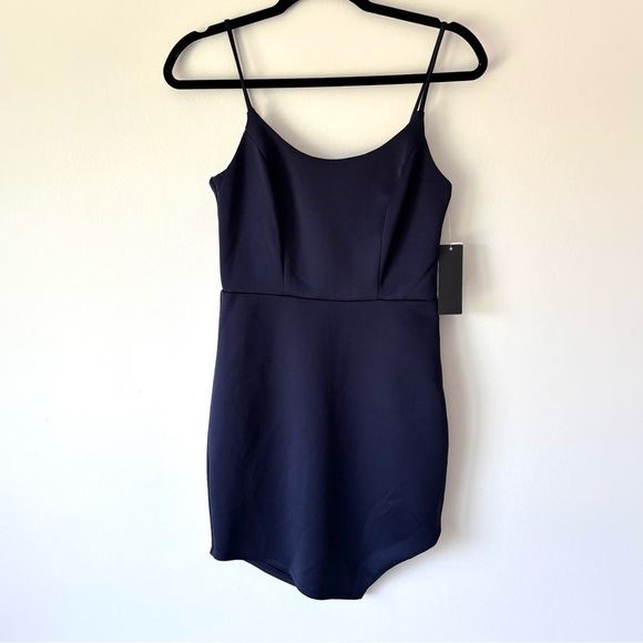 City Studio Navy Blue Cocktail Mini Dress Asymmetrical Spaghetti Strap Formal - Picture 1 of 11